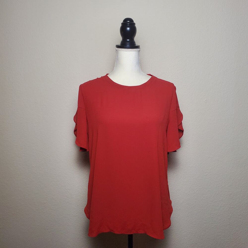 Loft Red Flutter Blouse Small